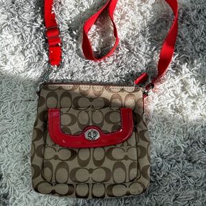 Coach Signature Print with Orange detail Crossbody Purse